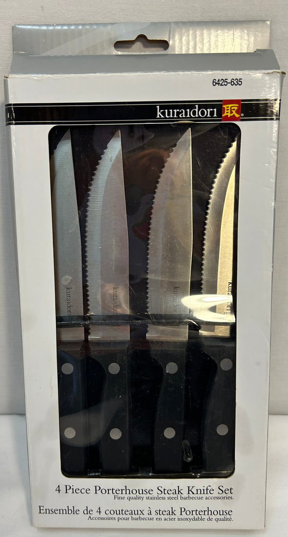 Boxed Set of 4 Carbon Steel Porterhouse Steak Knives, NEW