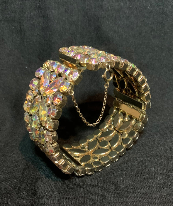 Vintage (1950's) signed Sherman cuff bracelet, Aurora Borealis