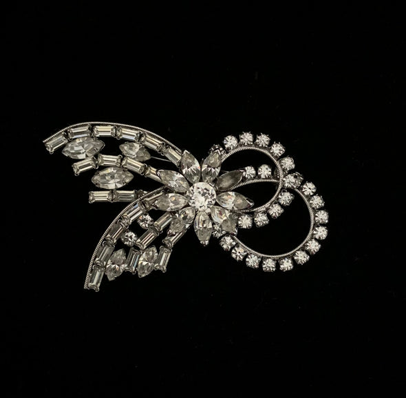 Vintage Signed Sherman White Rhinestone Pin