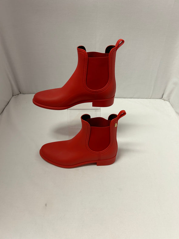 Rubber Ankle Rain Boots, Red, Size 7