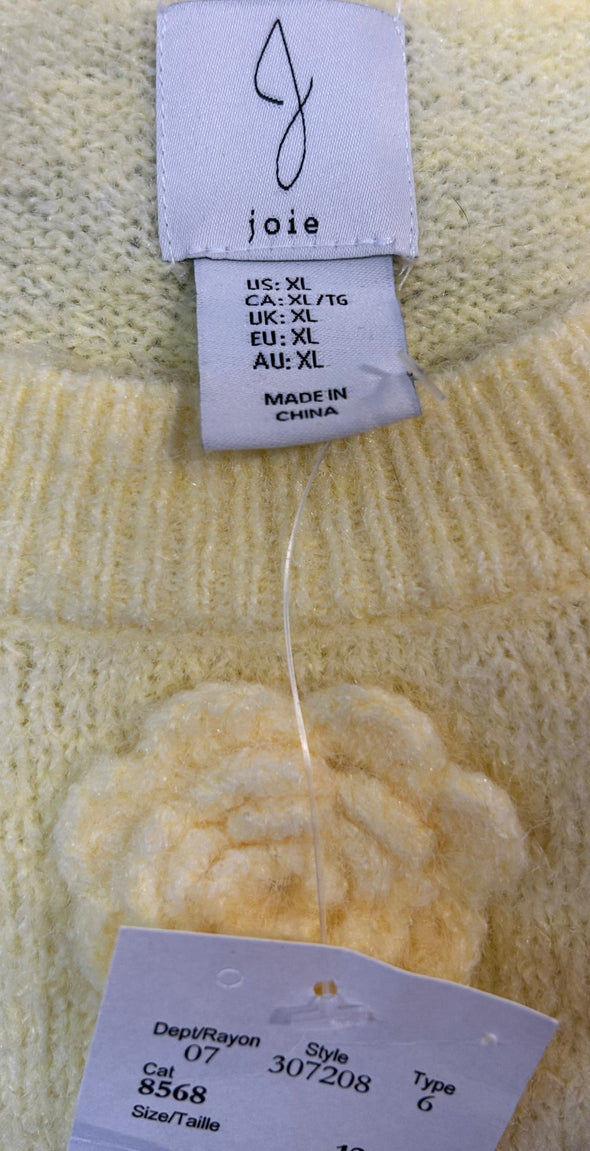 Ladies Long Sleeve Sweater, Floral Trim, Yellow, XL