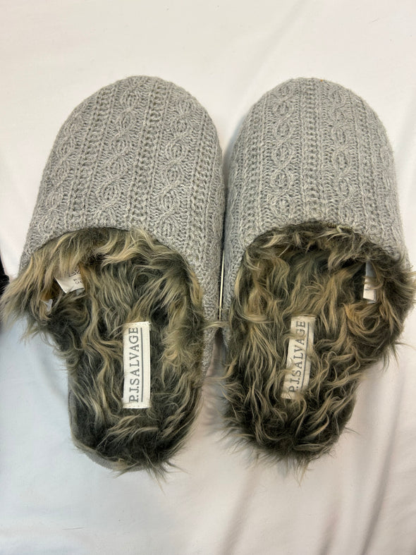 Mule Slip-On Slippers, Grey, Small/Medium, Faux Fur Lined NEW