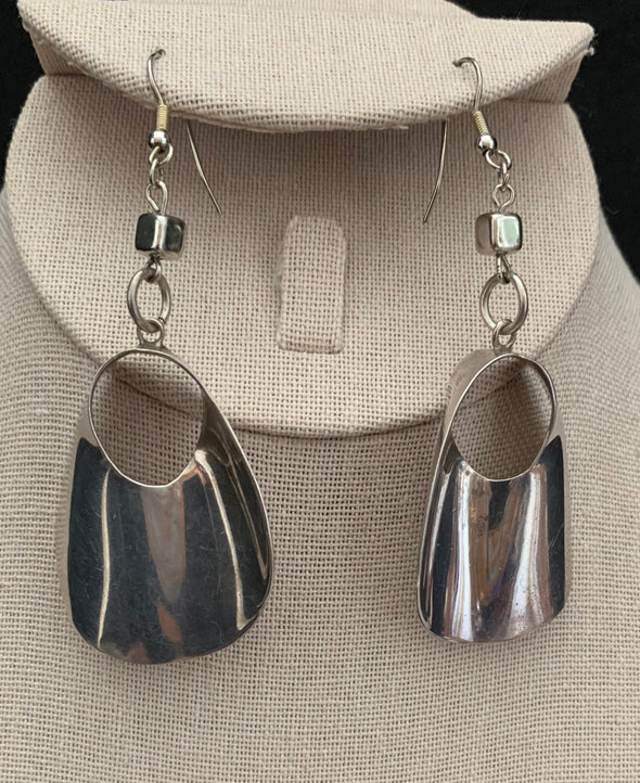 Taxco Mexican 925 Silver, Wavy Open Circle, Dangle Hook Earrings