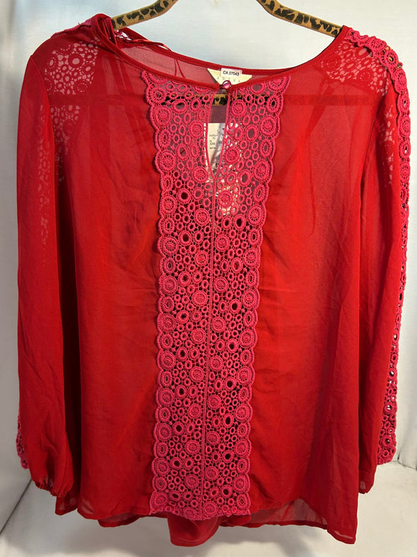 Ladies Sheer Blouse With Cami, Holiday Red, Size Large, NEW