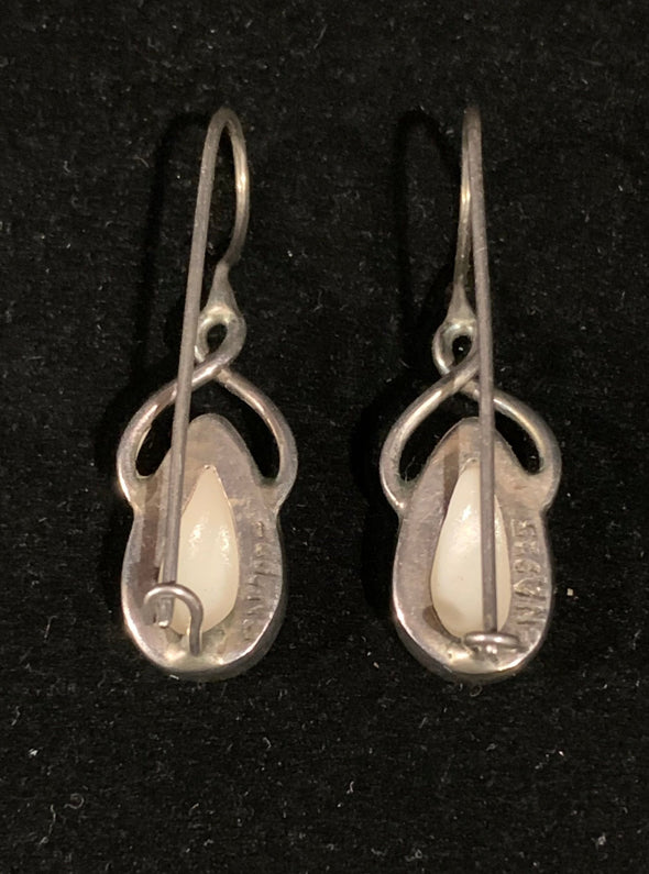 White Inlay Mother of Pearl 925 Silver Pierced Earrings