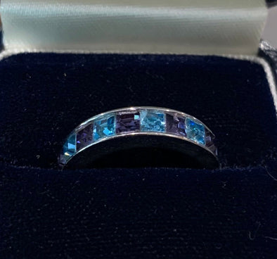 Swarovski Band Ring with Blue Rhinestones, Size 6.5