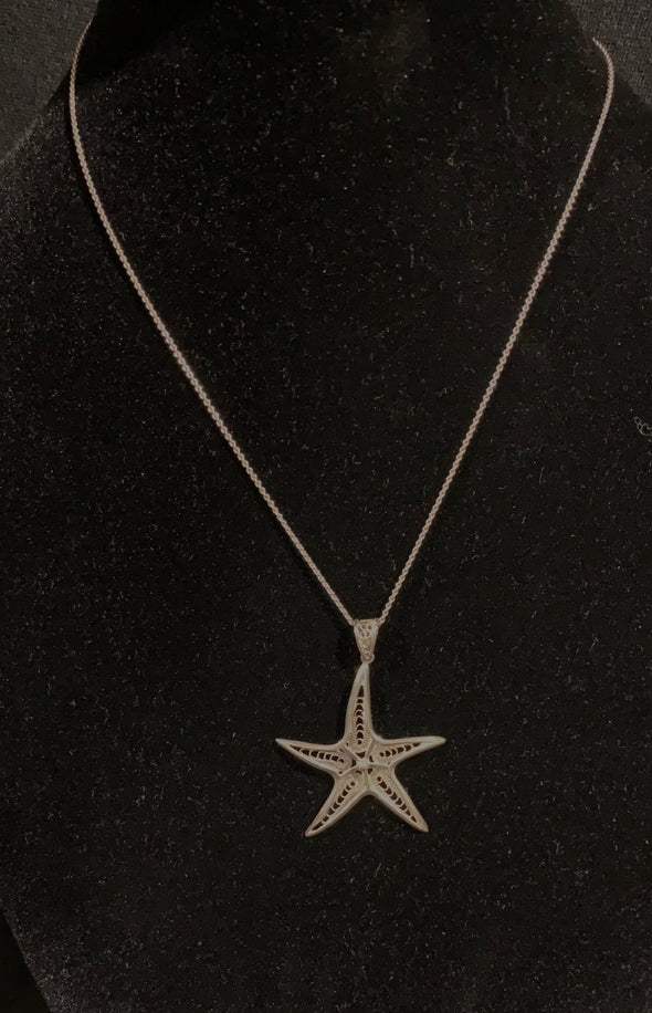 925 Silver Filigree Starfish Pendant with 925 Silver Chain