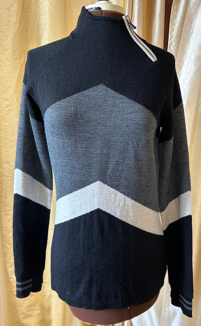 Funnell Neck Ski Sweater, Black/Grey/White, Size Large