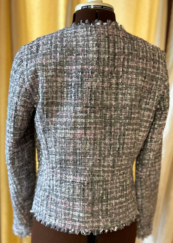 Long Sleeve Tweed Sequin Inlaid Jacket, Pink/Grey, Siz 6