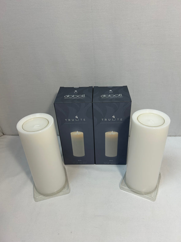 2 Trulite Candles, White, 3.25" x 8" NEW