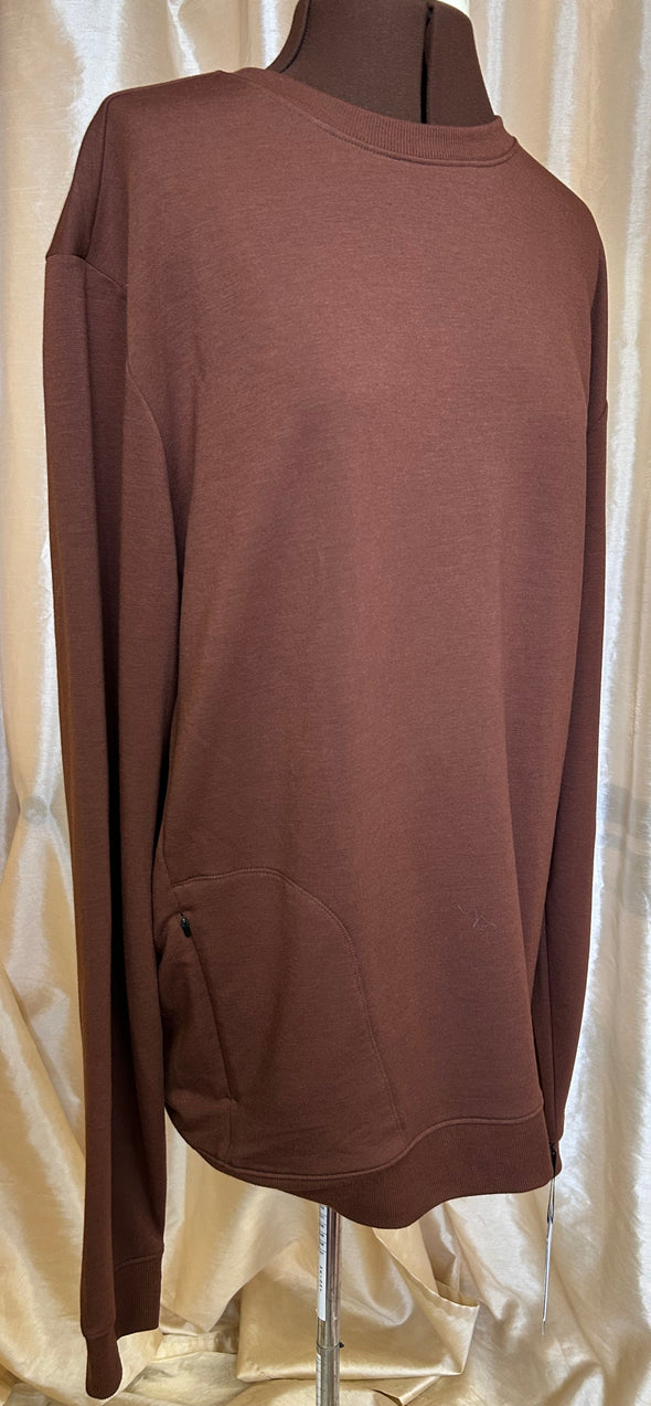 Ladies Long Sleeve Pullover, Brown, XXL