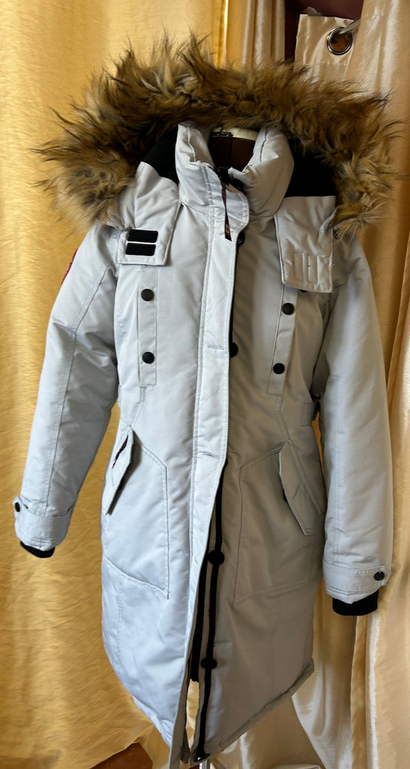 Ladies Winter Coat Grey, Zip & Button Front, Medium, NEW,