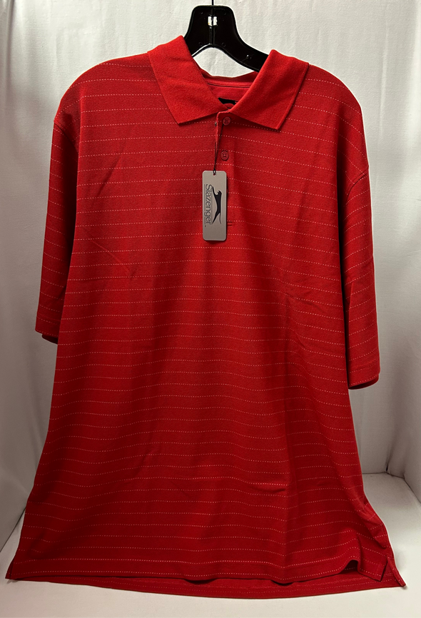 Mens’s Golf Shirt, 3 Button Front, Collar, Red/White, Medium, Nee