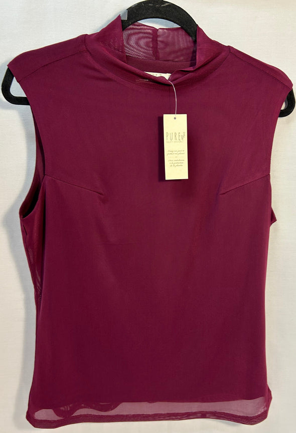 Sleeveless Mock Neck Top, Lined, Wine, XL, NEW