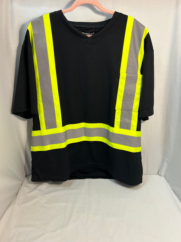 Short Sleeve High Visibility V-Neck Top, Reflective Stripes, XL