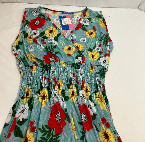 Sleeveless Floral Dress, Elastic Waist, Longer Length, M/L