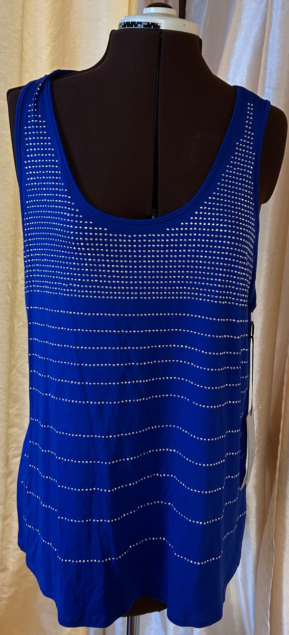 Ladies Sleeveless Cobalt Blue Top With Metal Stud Trim, 1XL