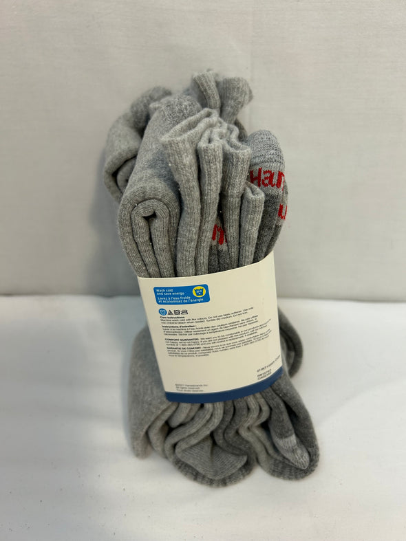 6 Pair Sport Crew Socks, Terry Cushion, Grey, Size 6-12, NEW