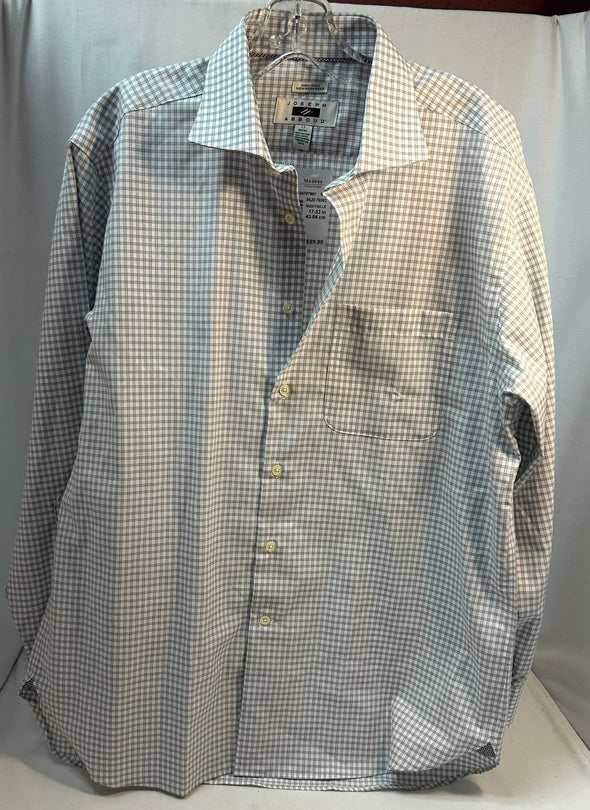 Men’s Small PlaidShirt, Grey/White, Size 17, 100% Cotton