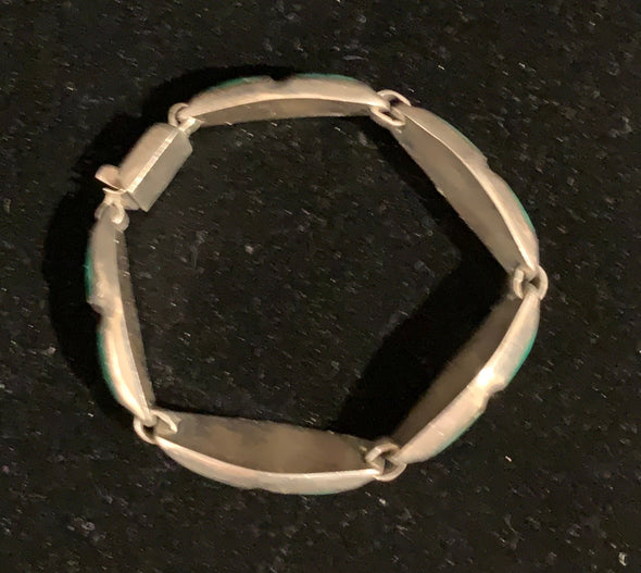 Vintage Mexico 950 Silver, Malachite Link Panel Bracelet