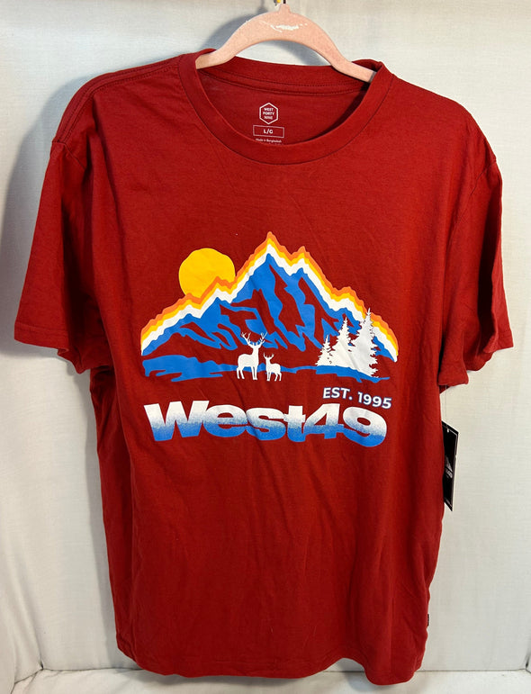 Short Sleeve West 49 T-Shirt, Red, Size Large, 100% Cotton