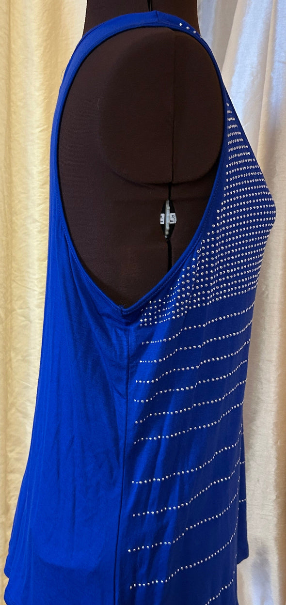 Ladies Sleeveless Cobalt Blue Top With Metal Stud Trim, 1XL