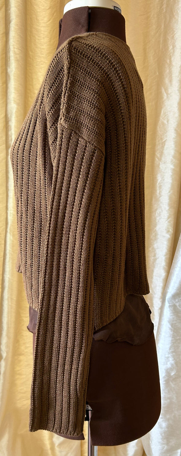 Ladies Long Sleeve V-Neck Sweater, Brown, Size Small, NEW