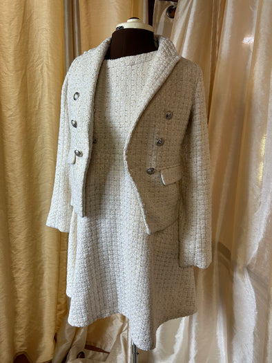 Girl’s 2 Piece Suit, Cream With Metallic Thread, Size 14