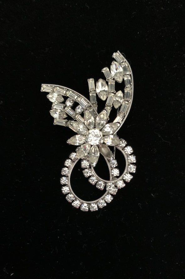 Vintage Signed Sherman White Rhinestone Pin