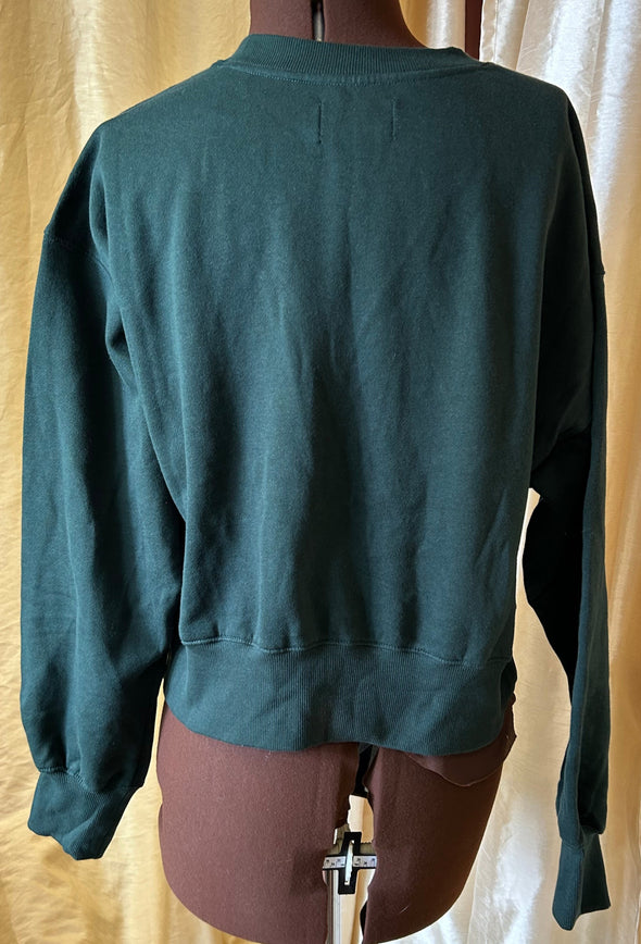 Long Sleeve Ladies Sweat Shirt, Dark Green, Size Medium, NEW