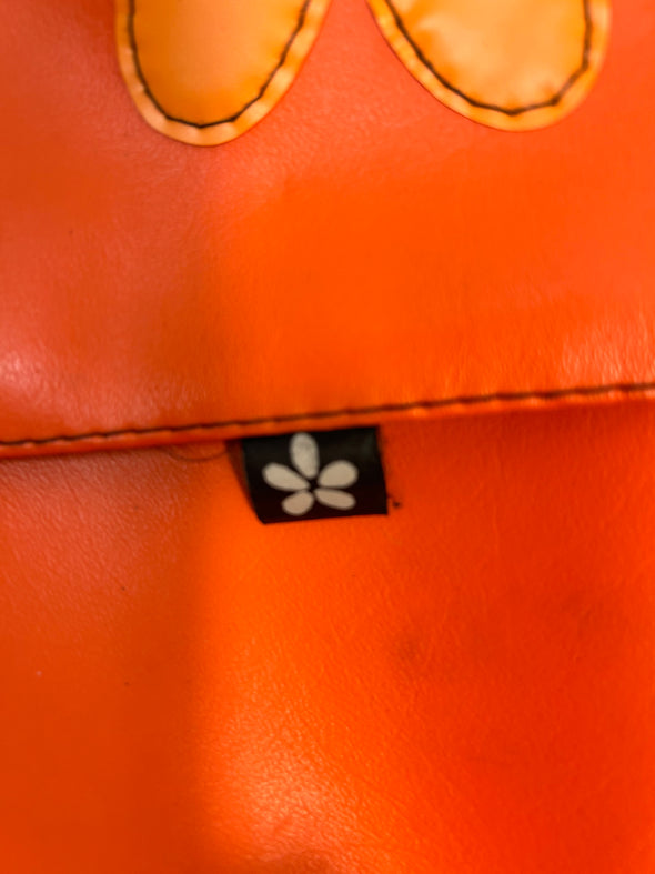 Cross Body Bag, Orange With Flower, Black Strap, 12" x 8"