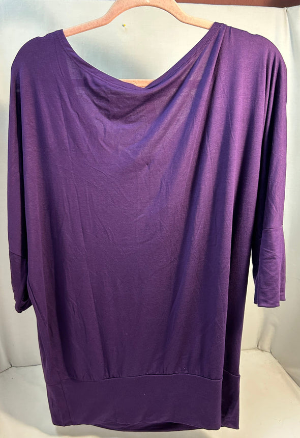 Ladies 3/4 Length Tunic Top Blouse, Purple, Size Large, NEW