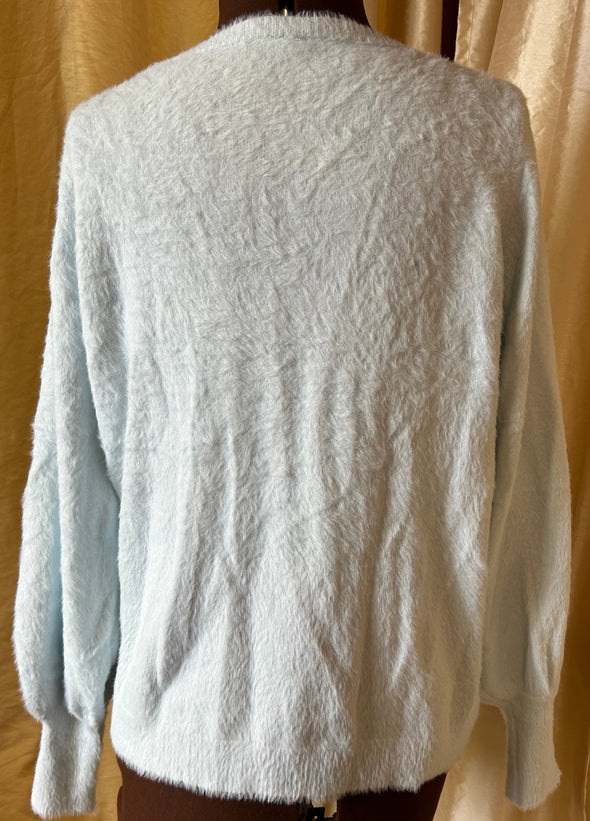 Ladies Long Sleeve Sweater, Crystal Trim, Powder Blue, Large