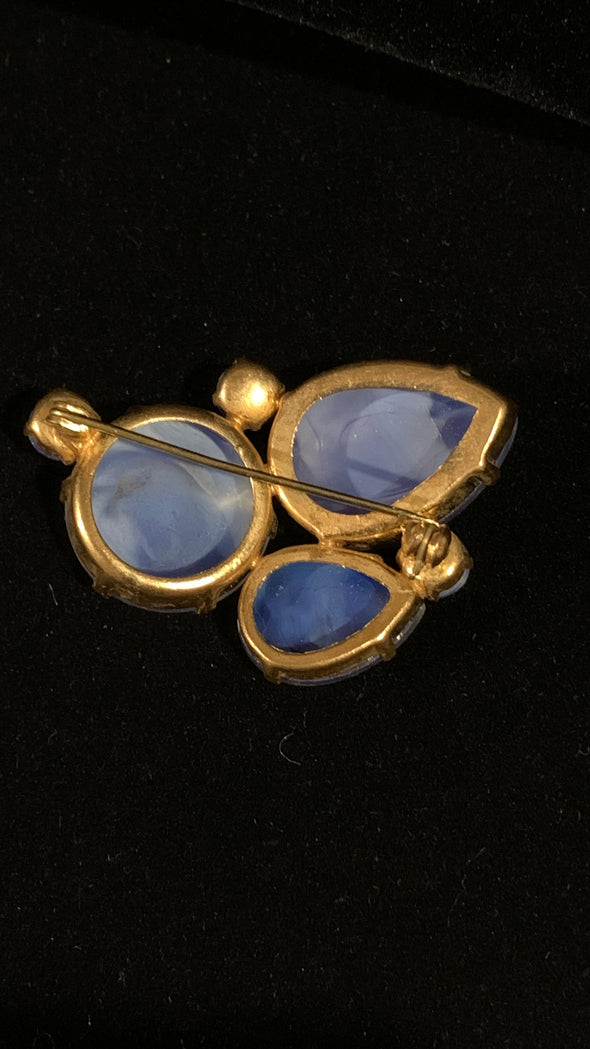 Vintage Faux Blue Moonstone Brooch and Earrings