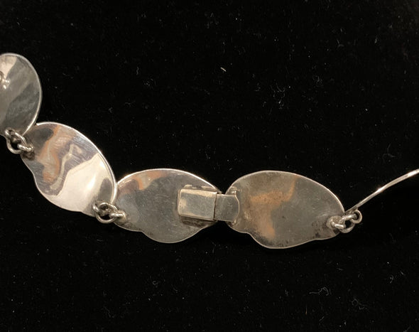 Signed, Mexican Silver and Inlaid Abalone Shell Necklace