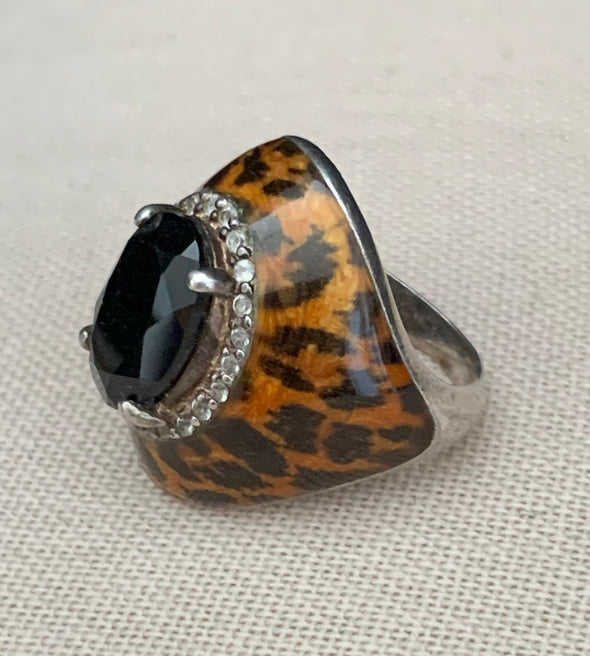 Signed David Sigal Sterling Silver Leopard Print Ring, Size 6.5