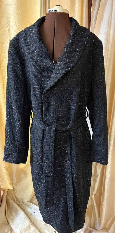 Long Spring Fall Coat, Black with Sparkle Thread, 2XL