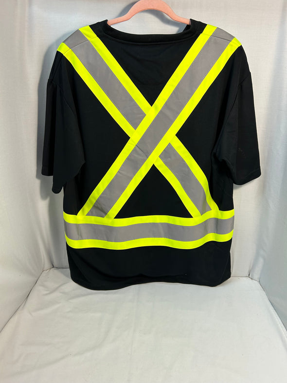 Short Sleeve High Visibility V-Neck Top, Reflective Stripes, XL