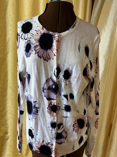 Ladies Button Front Cardigan, Floral, XL, NEW