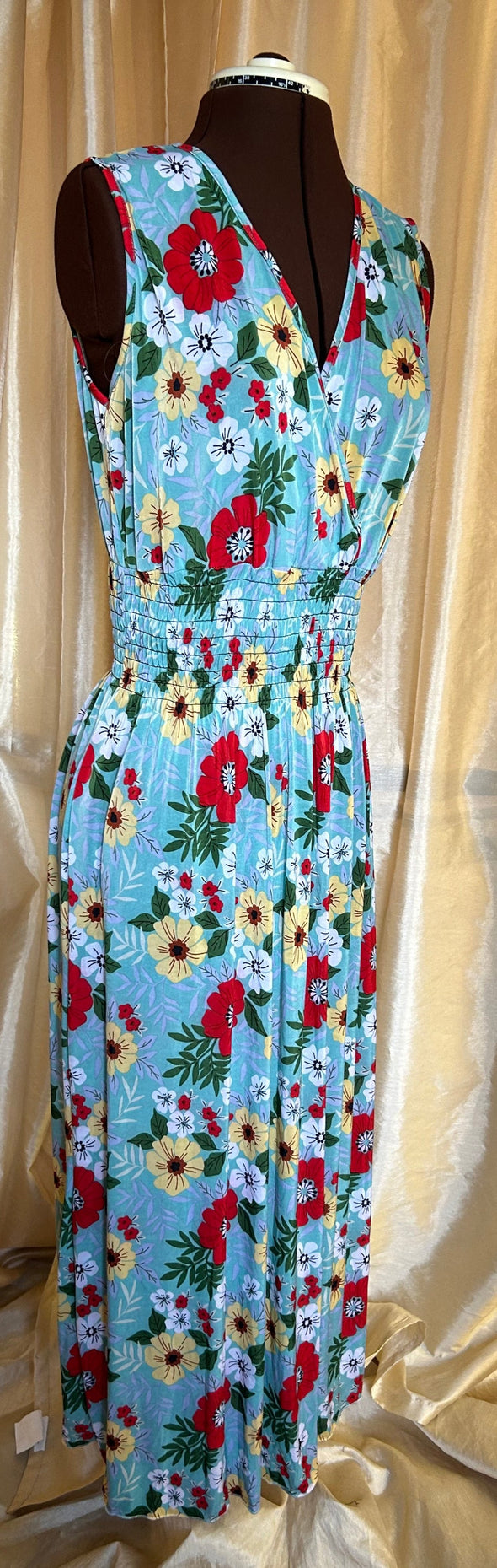 Sleeveless Floral Dress, Elastic Waist, Longer Length, M/L