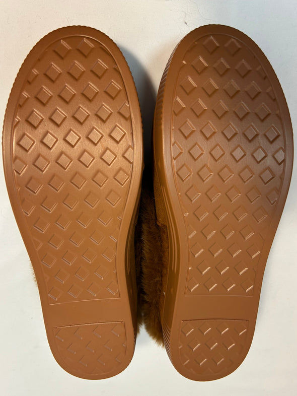 Ladies Faux Suede Slippers, Brown, 7.5
