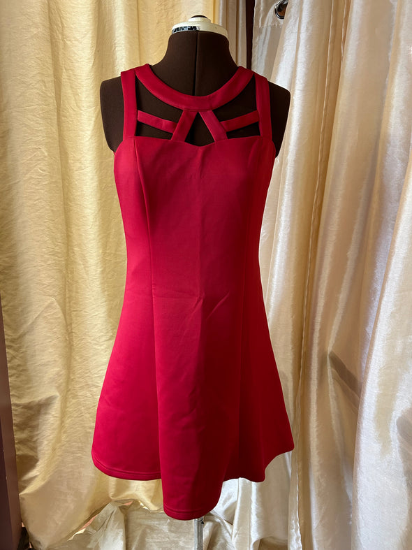 Cut-Out Mini Shift Dress, Jewel Red, Size Medium, Polyester/Spandex Blend. New, Great for the Holidays