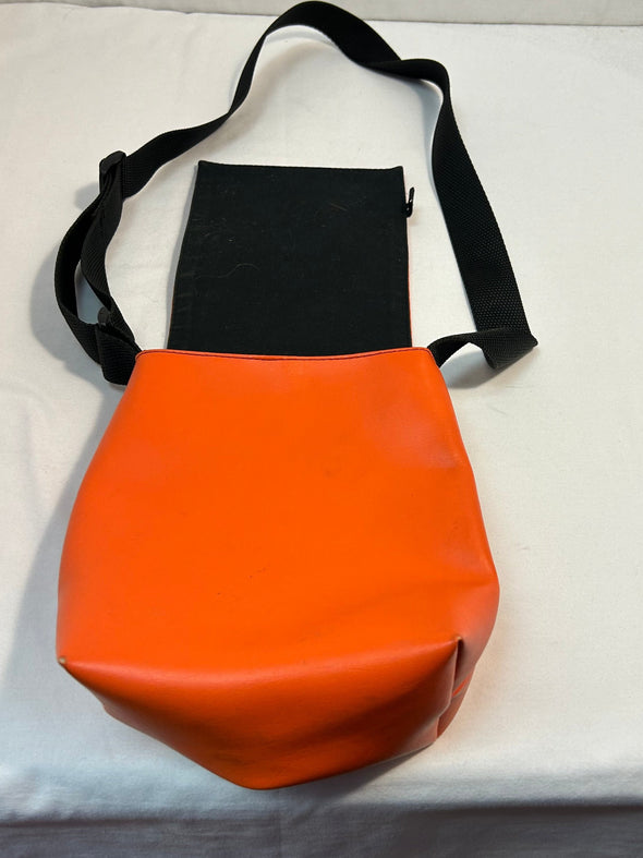 Cross Body Bag, Orange With Flower, Black Strap, 12" x 8"