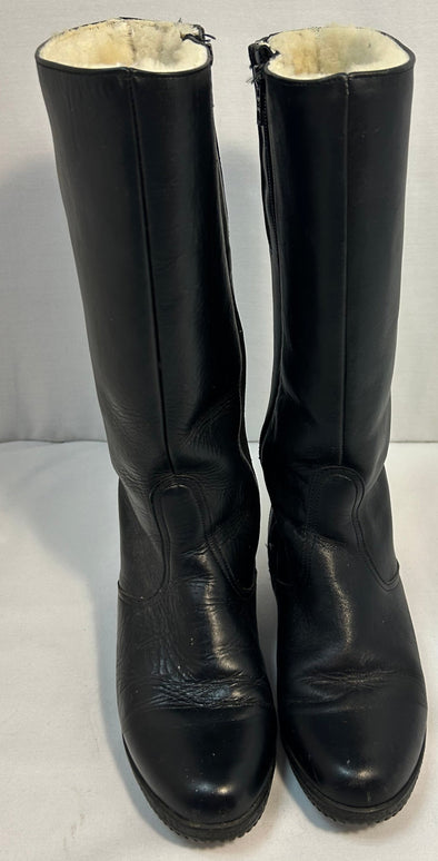 Ladies Knee High Winter Boots, Black Leather, Size 6.5,