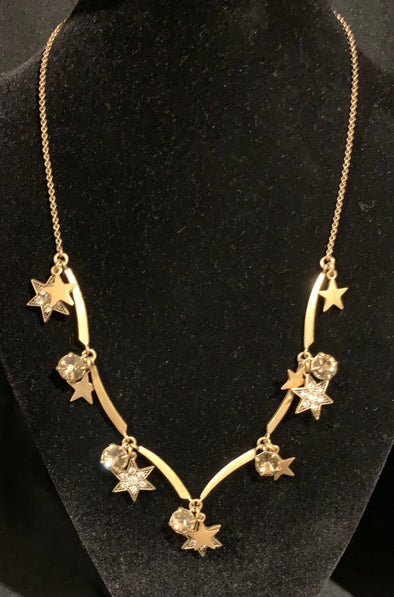 Vintage J Crew Shining Star Necklace, Goldtone Rhinestone