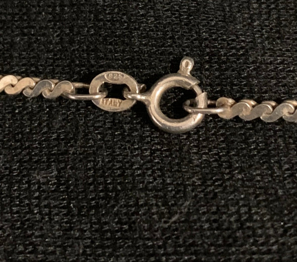 Unusual Marked Silver and Raised Green and Black Stone Pendant with 925 Silver Chain