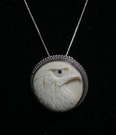 Korite 925 Carved Eagle Pendant/Brooch with 925 Silver Chain