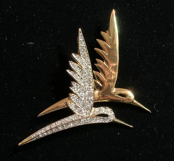 1960's Flying Birds Pin and Crystal Studs