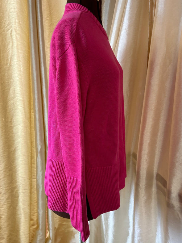 Ladies Long Sleeve 100% Cotton Pullover, Pink, Size Medium