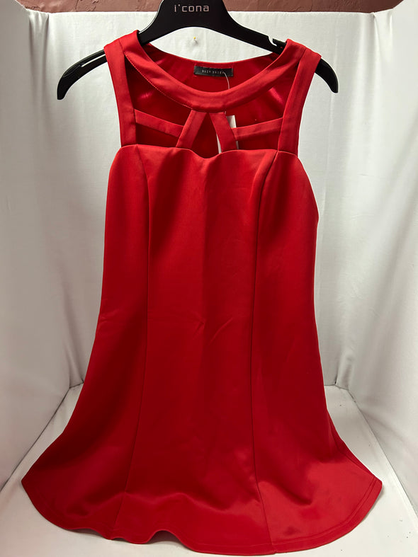 Cut-Out Mini Shift Dress, Jewel Red, Size Medium, Polyester/Spandex Blend. New, Great for the Holidays